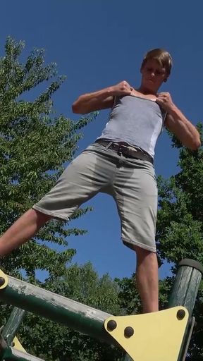 Fit Twink Outdoor Pull-ups and Cock Tease   Clip 1