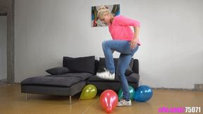 Watch Brittany inflate and pop colorful balloons in a playful and thrilling display! (FullHD quality)