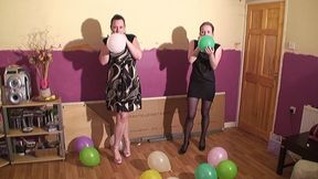 2 Girls Blow Up Balloons & Pop Them