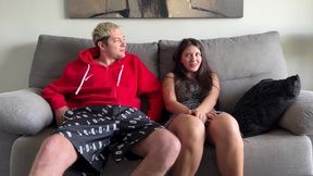 Step Sister Was Caught Masturbating By Step Brother And They Handjob Each Other On The Couch! Orgasm