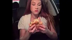 ITALIAN MILF with LONG HAIR eats in the CAR