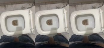 Pissing Dick Gushes Hot Urine On Shitty Toilet Cum Flooded