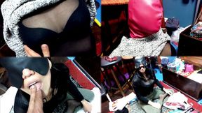 Lunacious hooded and ring gagged lustful teases! Cell caption - MOV