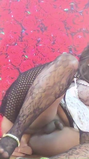 Indian Crossdresser Trans Lady Boy Rina Playing with Monster Dildo 12 Inch in White Dress