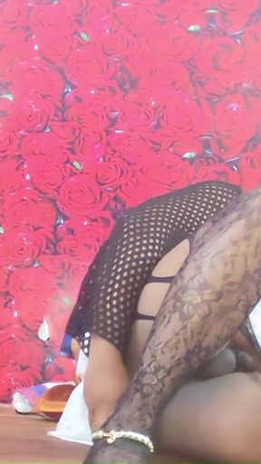 Indian Crossdresser Trans Lady Boy Rina Playing with Monster Dildo 12 Inch in White Dress