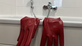Golden shower for latex slave