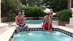 Sexy blonde banged at the swimming pool