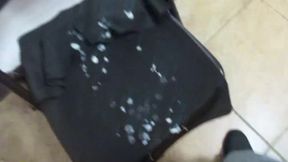 Sexy black skirt gets drizzled in cum in changing room