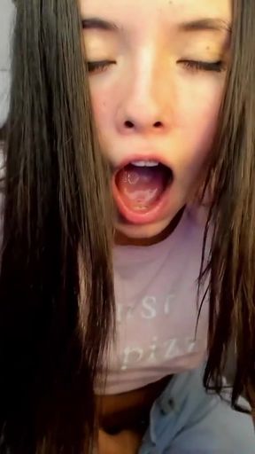 Iconic moment from "Salome, with her innocent face, loves being watched as she turns into a naughty slut, squirting in her"