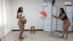 Very Pregnant Vivi And Natacha Play With Beach Ball And Burst It