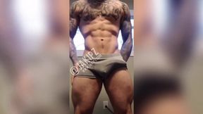 JAKIPZ flexes his monster cock in tight grey underwear until it’s bulging