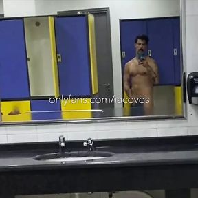 iacovos naked in public gym locker room in Athens, Greece, showing off big hairy Greek cock