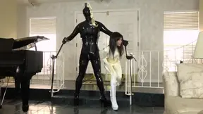 Latex Domme Plugs Tied Slave Ass: Heels Tease to Ball Play