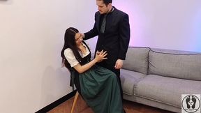ana spears jerks off her boss s dick cum on dirndl apron
