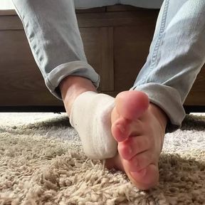 Sweaty Socks and Bare Feet Show + Showing Pretty Cock and Balls and Sock Masturbation