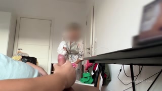 My mom caught my husband jerking and watching porn. She wanted to watch how he cum.