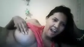 Busty beauty touching herself while on livecam