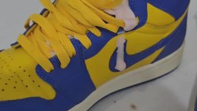 Jax trashes her Jordan 1 High Sneakers with Yoghurt, Chocolate, Kiwis, showering, and pissing through leather leggings!