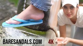 Pamela feet and flip flops getting wet under the fountain - 25012 - 4K
