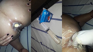 Arrombada na manteiga pra deixar o cu pronto para entrar um braço inteiro