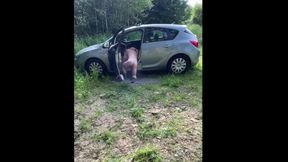 three exhibitionists in the public parking lot