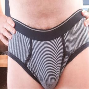 Striped Underwear, Closeup Foreskin, Dick Spinning