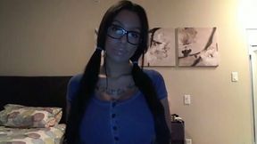 My sexy gf with huge boobs acts like a nerdy chick when we chat on skype