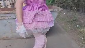 SISSY'S SUMMER STROLL sissy maid is taken to an industrial estate and told how to walk very strictly
