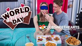 Sweethearts celebrate World Chocolate Day with blindfolded blowjob