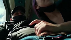 Lucky bus rider gives a blowjob and fucked in public by tattooed Latina