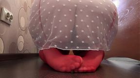The camera watches from the side &mdash;  as a busty milf fucks with a dildo and records a video. Gorgeous big tits.