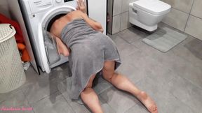 Stuck in the washing machine and fucked in the ass