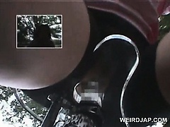 Asian teen sweeties riding bikes with dildos in their cunts
