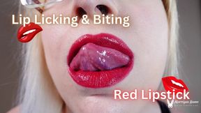 Lip Licking and Biting in Red Lipstick