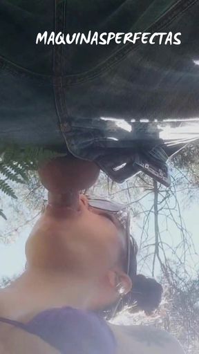 Real behind the scenes outdoor deepthroat blowjob