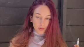 Artemisia Love is feeling sexy smoking outdoor and she wanna show you her juicy big tits in the sunlight