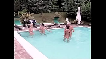 these 2 sluts get ass fucked in a 4some by the pool