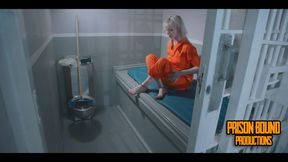 Cleaning Duty 2 - Shackled Prison Girl Dressed In Orange Jumpsuit Sweeps, Mops, and Scrubs her Jail Cell Before Laying Down and Taking Off Her Canvas Slip-on Shoes - 1080p - MOV