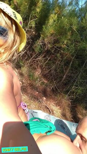 Kinky selfie - quick fuck in the forest. Blowjob, ass licking, doggy style, cum on face. Outdoor sex
