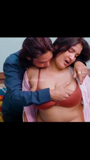 Indian GF kisses and rides on bed with big tits
