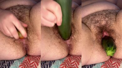 Hippy BBW takes her huge veggies alone and in love