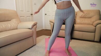 Chinese yoga pants babe gets facefucked and doggy fucked by big white stud