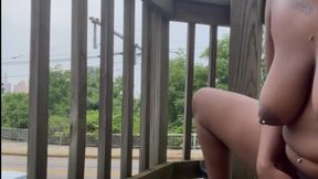 Public Fun Fucking My Pussy on the Balcony Nude Wake to My Car