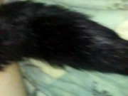 Submissive trap jerking off with tail in