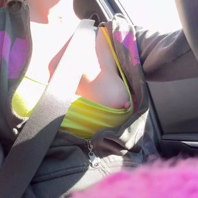 Italian horny Big Tits Milf Car Drive flashing her perfect boobs Link on X