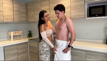 Hot latina maid satisfies both desires in steamy FFM threesome