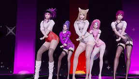 Hot 3D K/DA  Beauties Dance Strip Tease Vigorously Shaking Their Huge Bobs And Hips