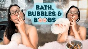 Seductive Smoking Asian MILF: Smoking 2 Cigarettes With Bath, Bubbles and Boobs