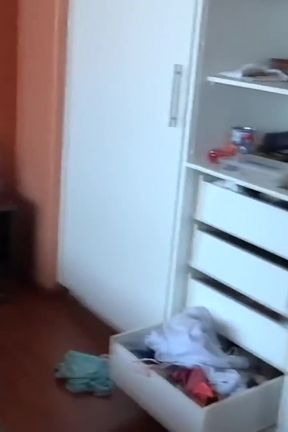 Beautiful Latin stepmother trying on erotic lingerie while stepson records her and masturbates