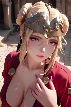Red Armor Queen! Gaze in the Roman Corridor, Skirt Lift Reveal, Hand on Lips Teasing You...